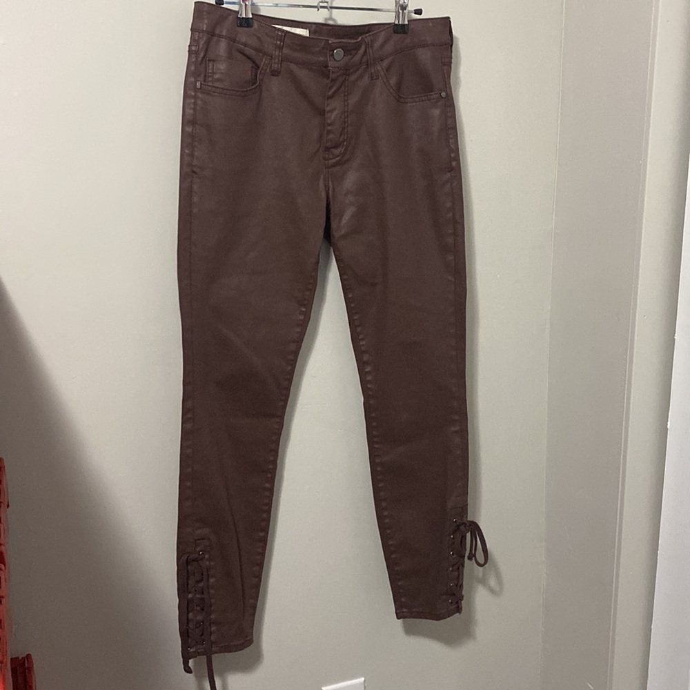 Pilcro &The Letterpress Jeans Womens 28‎ Brown Lace Up Wax Ankle Anthropologie - Picture 2 of 8